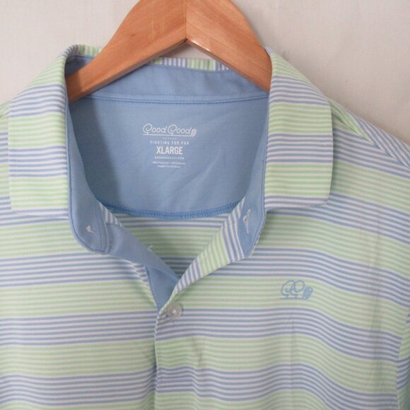 Good Good Polo Shirt XL X Large Green Blue Stripe Golf Short Sleeve - Picture 1 of 8